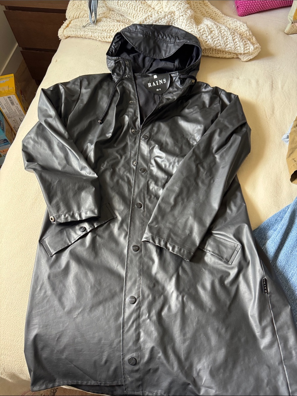 Rains Women’s Black Hooded Waterproof Raincoat